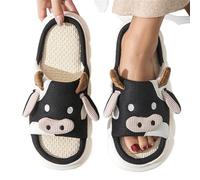 ZYFHYU Winter Warm Plush Slippers for Women Indoor Lovely Milk Cow Fuzzy Home Slipper Bedroom Non-slip Cute Fluffy Slides for Women(Black-cow5,38-39)
