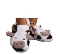ZYFHYU Winter Warm Plush Slippers for Women Indoor Lovely Milk Cow Fuzzy Home Slipper Bedroom Non-slip Cute Fluffy Slides for Women(Black-cow4,42-43)