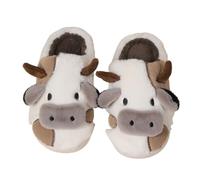 ZYFHYU Winter Warm Plush Slippers for Women Indoor Lovely Milk Cow Fuzzy Home Slipper Bedroom Non-slip Cute Fluffy Slides for Women(Grey-cow4,40-41)