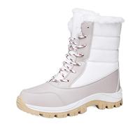 ZYFHYU Winter Women Boots Warm Plush Mid-Calf Women's Snow Boots Lace-up Outdoor Waterproof Hiking Boots Chaussures Femme for Girls(White,8.5)