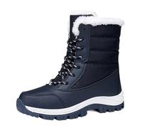 ZYFHYU Winter Women Boots Warm Plush Mid-Calf Women's Snow Boots Lace-up Outdoor Waterproof Hiking Boots Chaussures Femme for Girls(Blue,5.5)