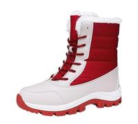 ZYFHYU Winter Women Boots Warm Plush Mid-Calf Women's Snow Boots Lace-up Outdoor Waterproof Hiking Boots Chaussures Femme for Girls(Red,8.5)