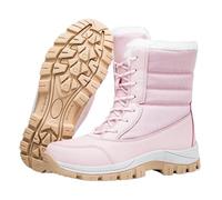 ZYFHYU Winter Women Boots Warm Plush Mid-Calf Women's Snow Boots Lace-up Outdoor Waterproof Hiking Boots Chaussures Femme for Girls(Pink,6.5)