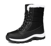 ZYFHYU Winter Women Boots Warm Plush Mid-Calf Women's Snow Boots Lace-up Outdoor Waterproof Hiking Boots Chaussures Femme for Girls(Black,8)