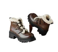 ZYFHYU Women Ankle Boots Platforms Leather Shoes Woman Winter Wool Blend Warm Casual Office Lady Working Shoes for Girls(Brown wool blend,4)