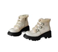 ZYFHYU Women Ankle Boots Platforms Leather Shoes Woman Winter Wool Blend Warm Casual Office Lady Working Shoes for Girls(Beige wool blend,8)