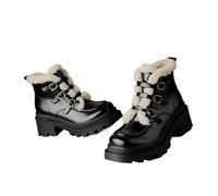 ZYFHYU Women Ankle Boots Platforms Leather Shoes Woman Winter Wool Blend Warm Casual Office Lady Working Shoes for Girls(Black wool blend,3)