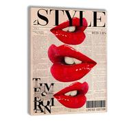 zyfmyc Funky Wall Art Fashion Red Lips Posters Framed Preppy Trendy Canvas Funky Y2k Vintage Aesthetic Painting Pictures Cool Unique Girl Room Wall Decor for Bedroom Living Room 12x16 in