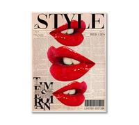 zyfmyc Funky Wall Art Fashion Red Lips Posters Preppy Trendy Canvas Funky Y2k Vintage Aesthetic Painting Pictures Cool Unique Girl Room Wall Decor for Bedroom Living Room 12x16in Unframed