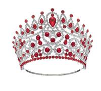ZYFSHA Bride Crown Beauty Pageant Stage Show Tiaras And Crowns Rhinestone Baroque Full Circle Large Crown (Red)