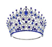 ZYFSHA Bride Crown Beauty Pageant Stage Show Tiaras And Crowns Rhinestone Baroque Full Circle Large Crown (Red)