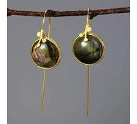 ZYFSHA Earrings for Women, Chinese Style Eardrop Earrings Round Leaf Labradorite Sterling S925 Creative Retro Handmade Woman Earrings,A-b