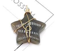 ZYFSHA Natural crystal rough 1PC Star Natural Stone Pendant Copper Winding Amethyst Agate Tiger Eye Crystal Stone Charms for Jewelry Making DIY Necklaces (Color : Yellow Jade)