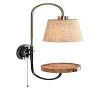 ZYFSHA Wall Lamp Retro Wooden Wall Lamps with USB Socket Bedroom Bedside Reading Wall Sconce Lighting Fixture Fabric Lampshade Wall Mount Sconce Fixture LED Wall Lighting Lofty Ambition