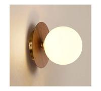 ZYFSHA Walnut Wood Grain LED Wall Sconce - Modern Nordic Globe Light for Bedroom Hallway Living Room - Stylish Wood Finish Wall Lamp