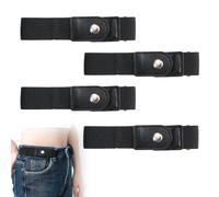 ZyFurn 4PCS No Buckle Belts, Adjustable Waist Belt for Men Women Elasticated Side Belts Loop No Show Buckle Beltbro Ladies Elastic Stretch Side Tactical Waistband for Jeans Trousers Pants(Black)