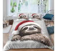 ZYGAOKDD 3-Piece Set Duvet Cover Set Christmas Sloth 3D Printing Bedding Set Girl Woman Quilt Cover with Pillowcase, Microfiber King(220x240cm)