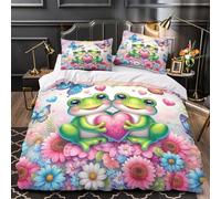 ZYGAOKDD 3-Piece Set Duvet Cover Set Cute Frog 3D Printing Bedding Set Girl Woman Quilt Cover with Pillowcase, Microfiber Single(140x200cm)