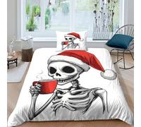 ZYGAOKDD 3 Pieces Duvet Cover,3D Printed Christmas Skull Bedding Set,with Pillowcases,zipper,Microfiber Sport Quilt Cover Single（135x200cm）