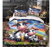 ZYGAOKDD 3 Pieces Duvet Cover,3D Printed Cute Cow Bedding Set,with Pillowcases,zipper,Microfiber Sport Quilt Cover Super King（260x220cm）