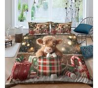 ZYGAOKDD 3 Pieces Duvet Cover,3D Printed Cute Highland Cow Baby Bedding Set,with Pillowcases,zipper,Microfiber Sport Quilt Cover Double（200x200cm）