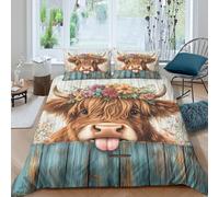 ZYGAOKDD 3 Pieces Duvet Cover,3D Printed Cute Highland Cow Bedding Set,with Pillowcases,zipper,Microfiber Sport Quilt Cover King(220x240cm)