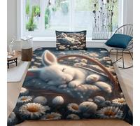 ZYGAOKDD 3 Pieces Duvet Cover,3D Printed Daisy Bunny Bedding Set,with Pillowcases Zipper,Soft Microfiber Quilt Cover Single(135x200cm)