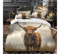 ZYGAOKDD 3 Pieces Duvet Cover,3D Printed Highland Cattle Bedding Set,with Pillowcases Zipper,Soft Microfiber Quilt Cover Super King（260x220cm）