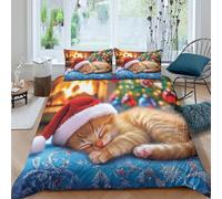 ZYGAOKDD 3D Bedding Set,Christmas Cat Duvet Cover 3-Piece Set Comforter Cover For Kids Boys Teen Men Soft Lightweight Quilt Cover Bedroom Dorm Decor King(220x240cm)