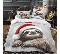 ZYGAOKDD 3D Christmas Sloth Comforter Cover for Kids Women Bedding Set Decor Duvet Cover Soft Microfiber Quilt Cover Bedding with Pillowcase Super King(260x220cm)