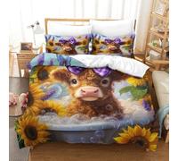 ZYGAOKDD 3D Highland Cow Duvet Cover Set Double Size Luxury Highland Cattle Bedding Set with Zipeer Closure Comforter Cover 3 Pieces Decor Bedspread Cover Super King(260x220cm)