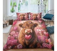 ZYGAOKDD 3d Printed Bedding Set Cute Highland Cow Baby Duvet Cover Set Soft Microfiber Comforter Cover 3 Pieces Bedding with Zipeer Closure for Kids Teens Adults Double(200x200cm)