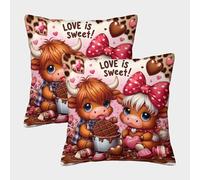 ZYGAOKDD 3D Printed Cute Highland Cow Throw Pillow Cases Home Couch Sofa Decorative Set of 2 Square Pillowcase Home Decorative for Couch Outdoor Sofa Bedroom Living Room 45x45cm