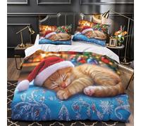 ZYGAOKDD Bedding Set 3D Christmas Cat Duvet Cover for Kids Boys Girls 3Pcs Comforter Cover Bedding with Zipeer Closure Single(140x200cm)