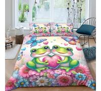 ZYGAOKDD Bedding Set 3D Cute Frog Duvet Cover for Kids Boys Girls 3Pcs Comforter Cover Bedding with Zipeer Closure King(220x240cm)