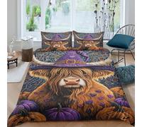 ZYGAOKDD Bedding Set 3D Highland Cow Duvet Cover Set for Kids Boys Girls Soft Microfiber Comforter Cover Quilt Cover Room Decor 3Pcs with Zipeer Closure King(220x240cm)