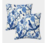 ZYGAOKDD Blue Chinoiserie Cushion Covers Square Pillow Covers 3D Cushion Case Single Sided Throw Pillow Case Polyester Pillowcase for Sofa Bedroom Living Room Decor 2 Pack 45x45cm