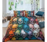 ZYGAOKDD Children Adult Duvet Cover Set 3D Colored Skull Pattern Microfiber Single Double King Size Modern Bedding Set 3-Piece Set Quilt Cover And Pillowcase Double(200x200cm)