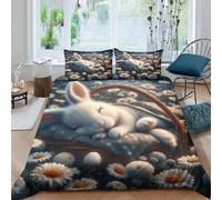 ZYGAOKDD Children Adult Duvet Cover Set 3D Daisy Bunny Pattern Microfiber Single Double King Size Modern Bedding Set 3-Piece Set Quilt Cover And Pillowcase Double(200x200cm)