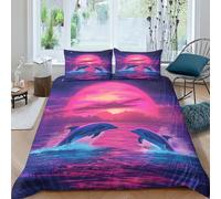 ZYGAOKDD Children Adult Duvet Cover Set 3D Dolphin Pattern Microfiber Single Double King Size Modern Bedding Set 3-Piece Set Quilt Cover And Pillowcase Double(200x200cm)