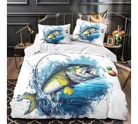 ZYGAOKDD Children Adult Duvet Cover Set 3D Fishing Theme Pattern Microfiber Single Double King Size Modern Bedding Set 3-Piece Set Quilt Cover And Pillowcase Single(140x200cm)