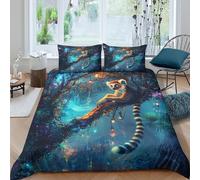 ZYGAOKDD Children Adult Duvet Cover Set 3D Lemur Pattern Microfiber with Zipeer Closure Bedding Set Quilt Cover And Pillowcase Double(200x200cm)