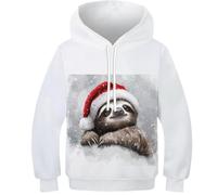 ZYGAOKDD Christmas Sloth Boys Girls Hoodies Kids Jumper Long Sleeve Pullover Toddler Hooded Top 3D Printed Sweatshirt Funny Clothes with Pocket 9-11Y