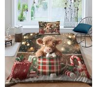 ZYGAOKDD Cute Highland Cow Baby 3Pcs Bedding Set Printed Quilt Cover,3D Duvet Cover for Boys Adult, Microfibre, with Pillowcases Easy Care Microfiber Comforter Cover Hidden Zipper Single(135x200cm)