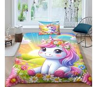 ZYGAOKDD Cute Unicorn 3D Printed Quilt Cover 2 Pieces Bedding Set Soft Easy Care with Zipper Closure，Pillowcases for Kids Girls Boys Adults Bedroom Single（135x200cm）
