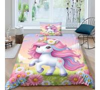 ZYGAOKDD Cute Unicorn 3D Printed Quilt Cover 2 Pieces Bedding Soft Easy Care with Zipper Closure,Pillowcases for Kids Girls Boys Adults Bedroom Single(135x200cm)
