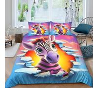 ZYGAOKDD Cute Zebra 3D Printed Quilt Cover 3 Pieces Bedding Soft Easy Care with Zipper Closure，Pillowcases for Kids Girls Boys Adults Bedroom Double（200x200cm）