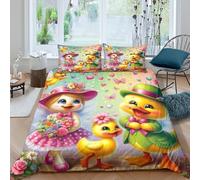 ZYGAOKDD Duvet Cover 3D Printed Decorative Bedding Cute Little Yellow Duck Quilt Cover 3-Piece Bedding Sets Soft Microfiber Comforter Cover for Kids Adult Teens King(220x240cm)