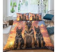 ZYGAOKDD Duvet Cover Double Bedding Set,3D German Shepherd Duvet Cover with Pillowcases, Gifts for Valentine's Day Mother's Day Soft Microfiber Quilt Cover with Zipper Closure Double(200x200cm)