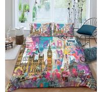 ZYGAOKDD Duvet Cover Double Bedding Set,3D London Postcard Duvet Cover with Pillowcases, Gifts for Valentine's Day Mother's Day Soft Microfiber Quilt Cover with Zipper Closure Double(200x200cm)